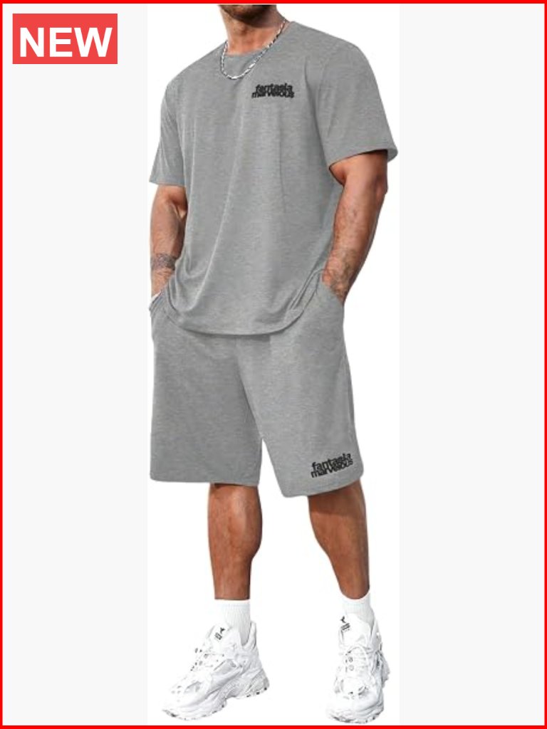 Big And Tall Two Piece Tracksuit Letter Print Short Sleeve T Shirt And Shorts
